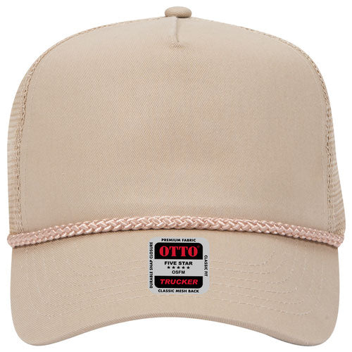 OTTO CAP 5 Panel Mid Profile Mesh Back Trucker Hat (ROPE)
